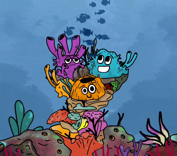 Hopeless corals, Tony, Pete and Oscar from Bleached Az. Cover photo for Bleached Az the mobile arcade game, developed by Chaos Theory