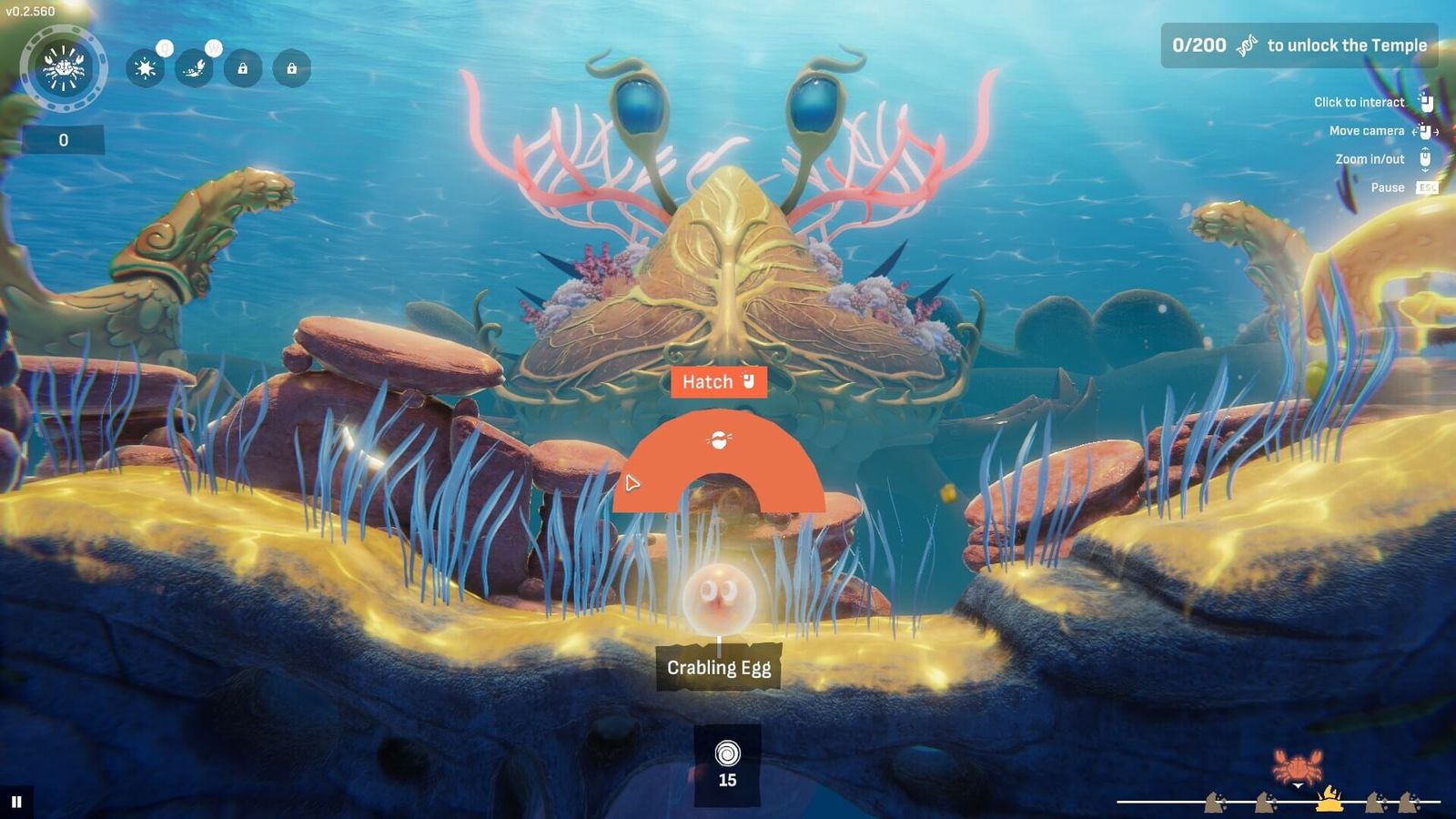 A screenshot of the ocean game, Crab God developed by Chaos Theory Games