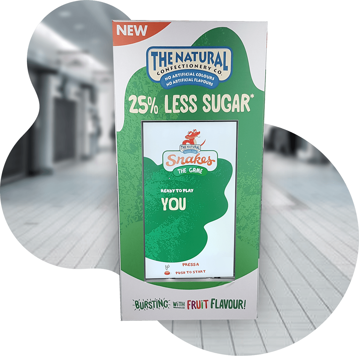 A mockup of the Snakes brand booth - a re-imagining of the classic mobile game to promote the new low-sugar lollies.