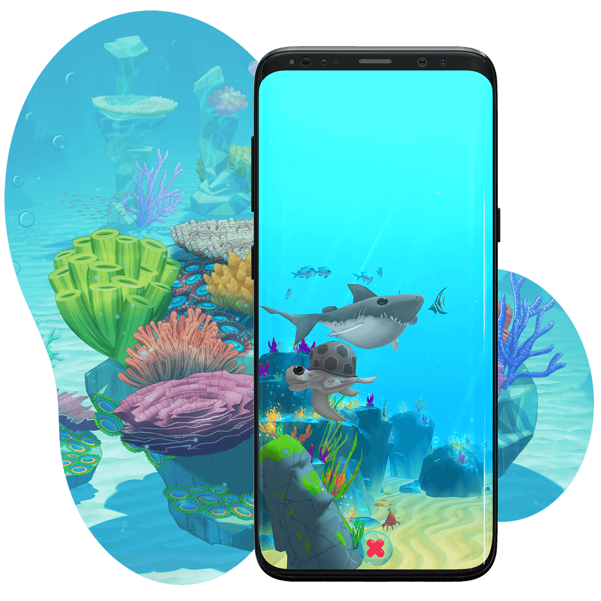 A screenshot of Rainbow Reef - a bubbly mobile gardening game inspired by the Great Barrier Reef.