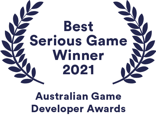Chaos Theory's awards badge for winning Best Serious Game in 2021 at the Australian Game Developers Awards (AGDAs)