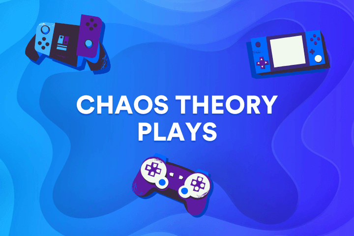 Chaos Theory Plays is written with game devices floating around it