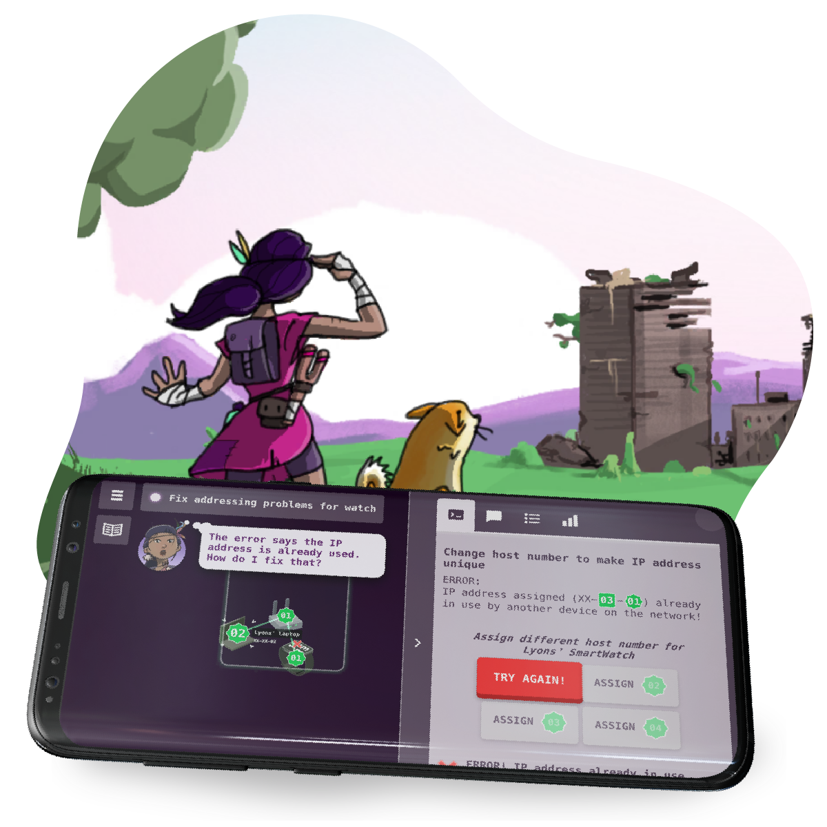 Screenshot from the mobile game IPGO that teaches young people about the internet