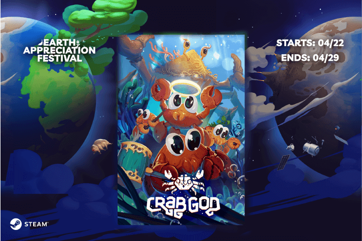 A steam sale poster of Crab God, the latest game from Sydney game developer, Chaos Theory Games