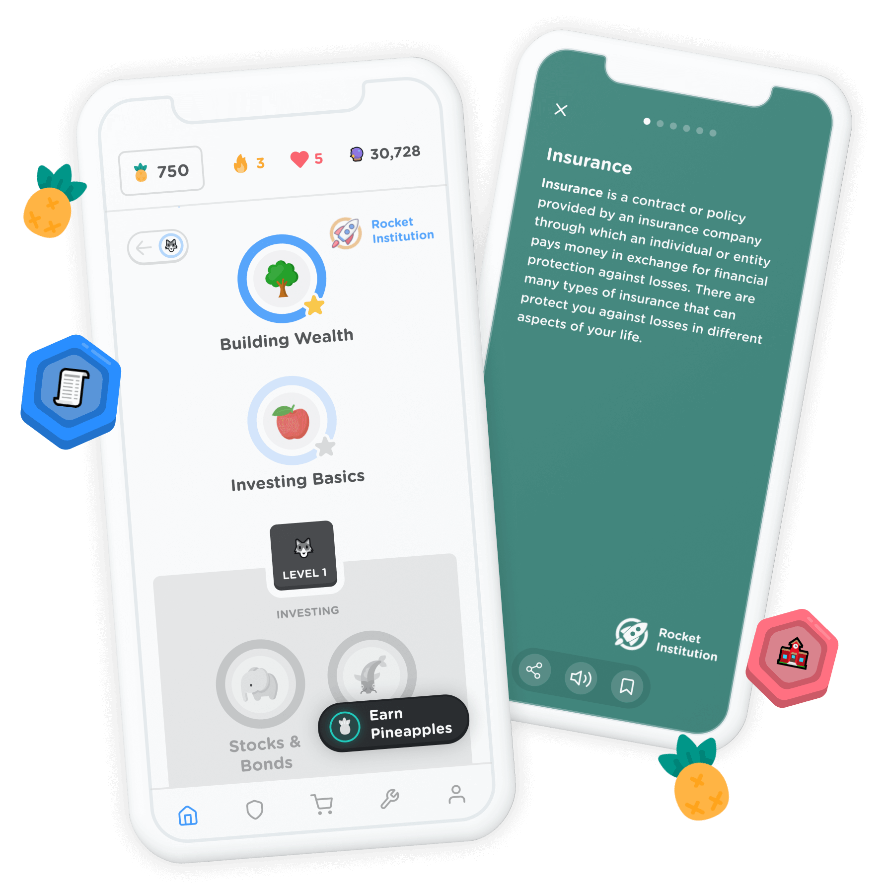 Mockups of the gamified app Zogo by Fitzsimmons Bank